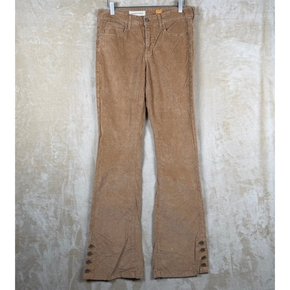 Pilcro and the Letterpress Stet Corduroy Flare Pants Tan Camel Button Hem 30T